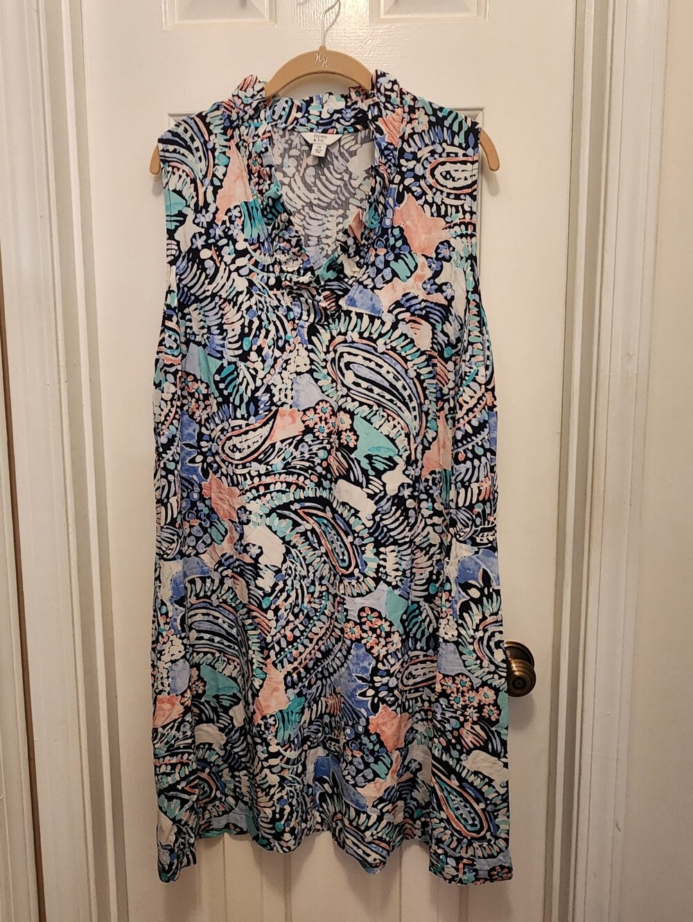 Crown & Ivy Sleeveless Ruffle Neck Shirt Dress - Size 1X